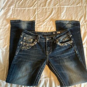 Miss Me Dark Blue Boot Cut Jeans with Silver Accents